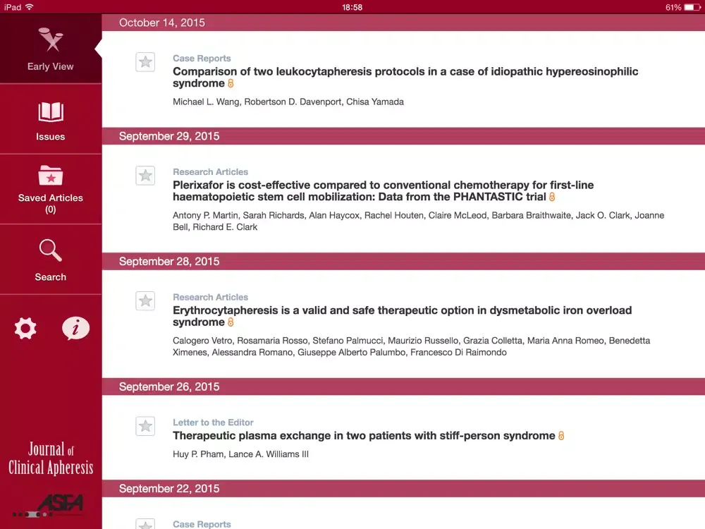 Screenshot di Journal of Clinical Apheresis iPad 