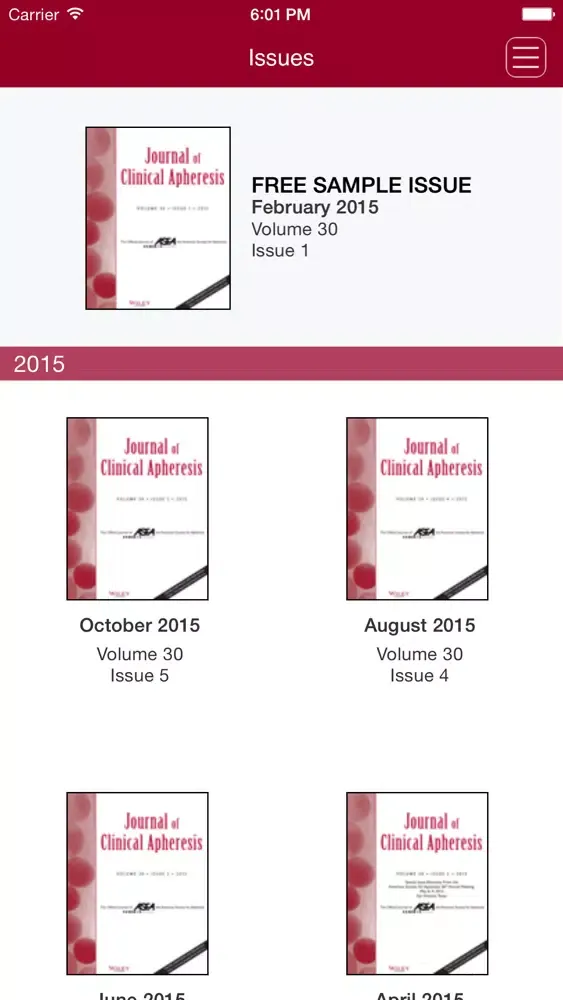 Screenshot di Journal of Clinical Apheresis