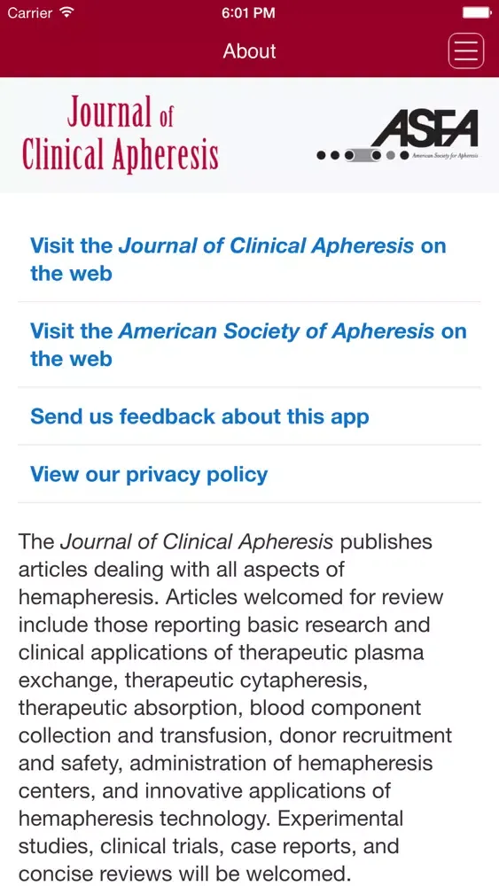 Screenshot di Journal of Clinical Apheresis