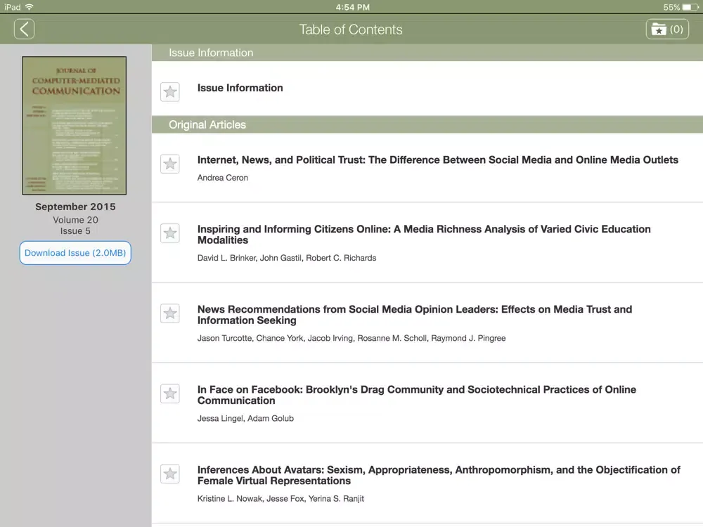 Tangkapan skrin Journal of Computer-Mediated Communication iPad 