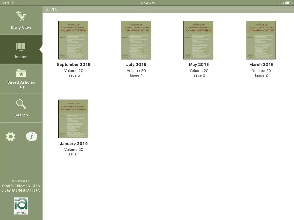 Tangkapan skrin Journal of Computer-Mediated Communication iPad 