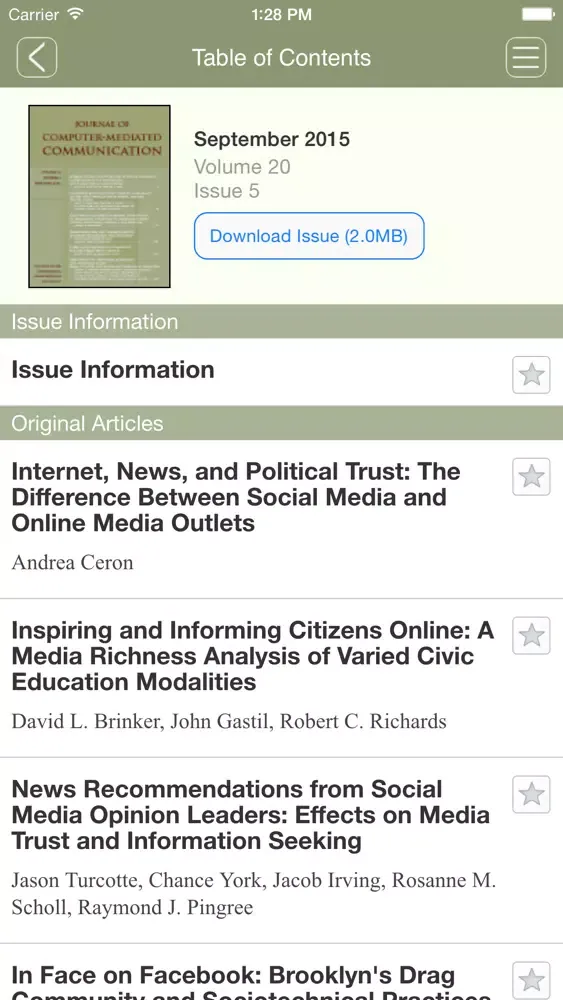 Tangkapan skrin Journal of Computer-Mediated Communication