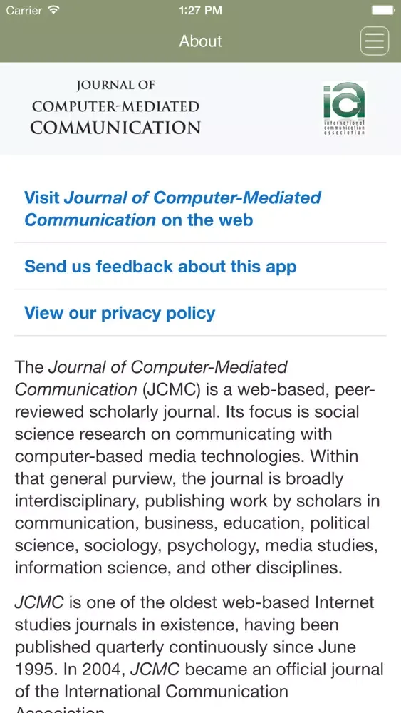 Tangkapan skrin Journal of Computer-Mediated Communication