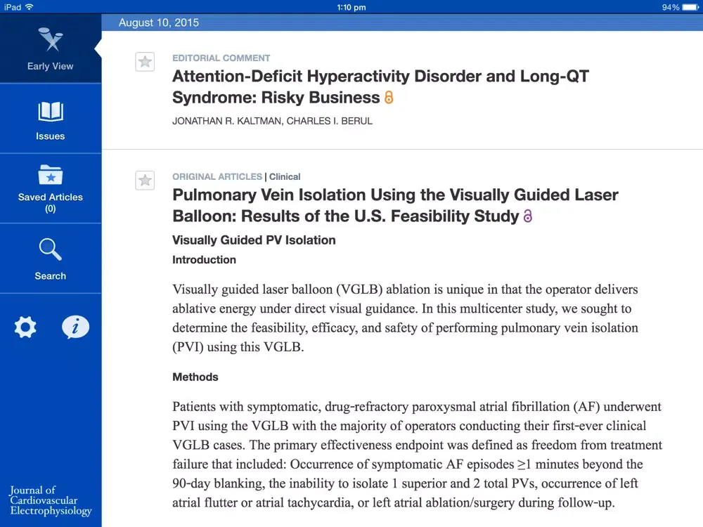 Journal of Cardiovascular Electrophysiology iPad  Screenshots