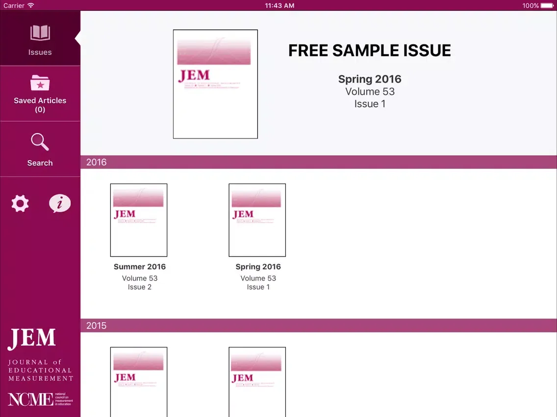 Capturas de tela do Journal of Educational Measurement iPad 