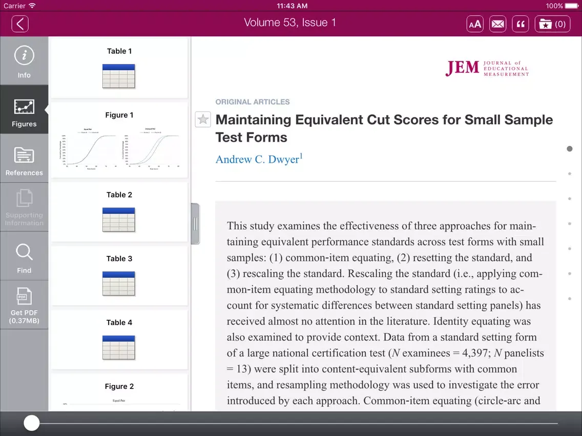 Capturas de tela do Journal of Educational Measurement iPad 