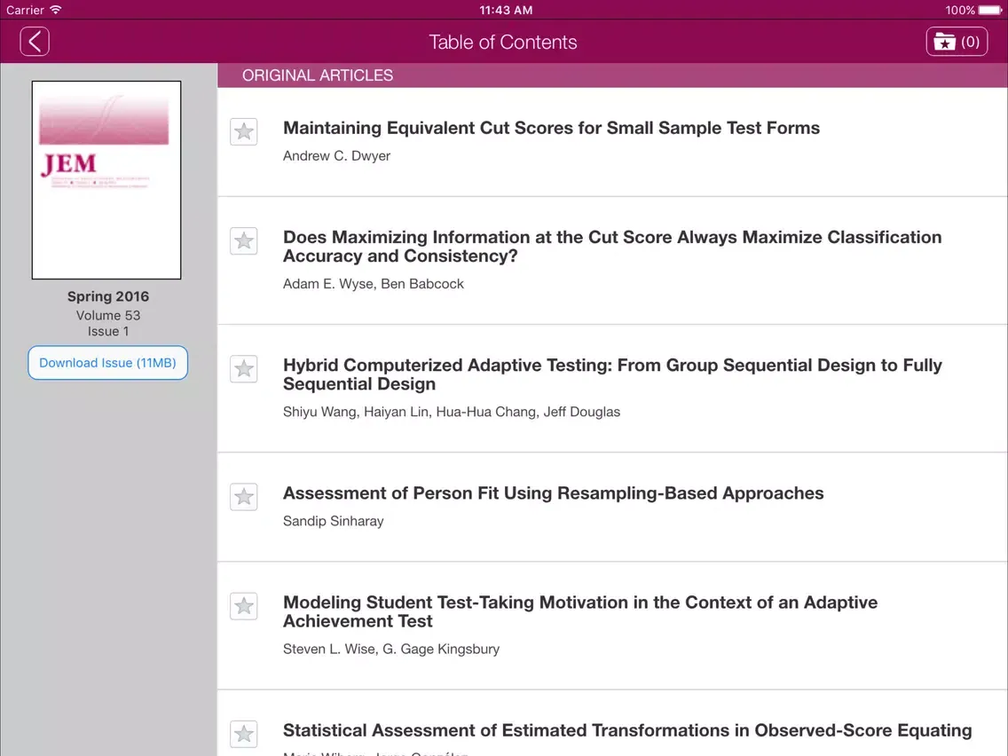 Capturas de tela do Journal of Educational Measurement iPad 