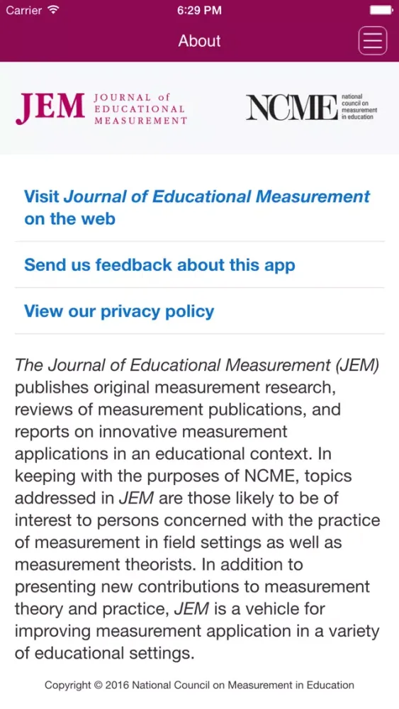 Capturas de tela do Journal of Educational Measurement