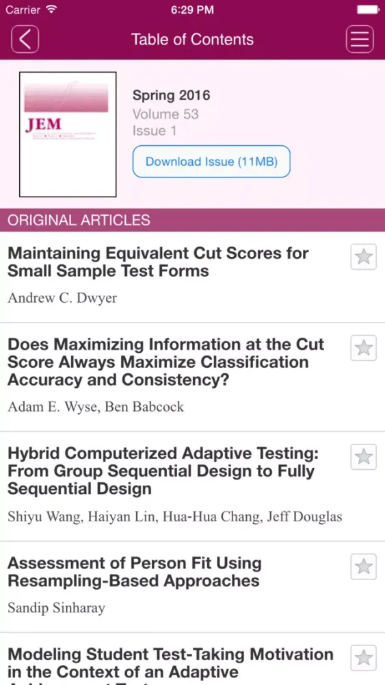 Capturas de tela do Journal of Educational Measurement