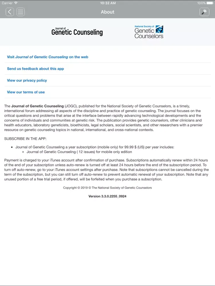 Capturas de tela do Journal of Genetic Counseling iPad 