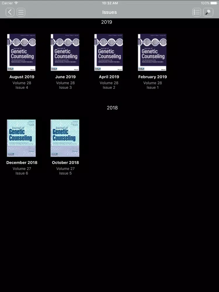 Capturas de tela do Journal of Genetic Counseling iPad 