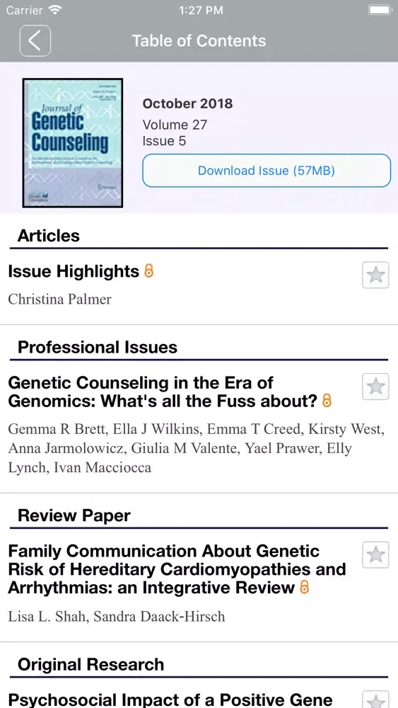 Capturas de tela do Journal of Genetic Counseling