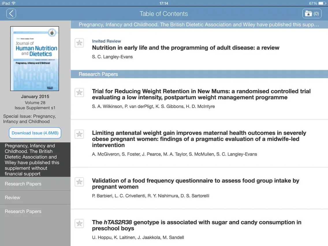 Journal of Human Nutrition and Dietetics App iPad  Screenshots