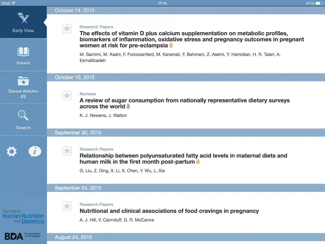 Journal of Human Nutrition and Dietetics App iPad  Screenshots