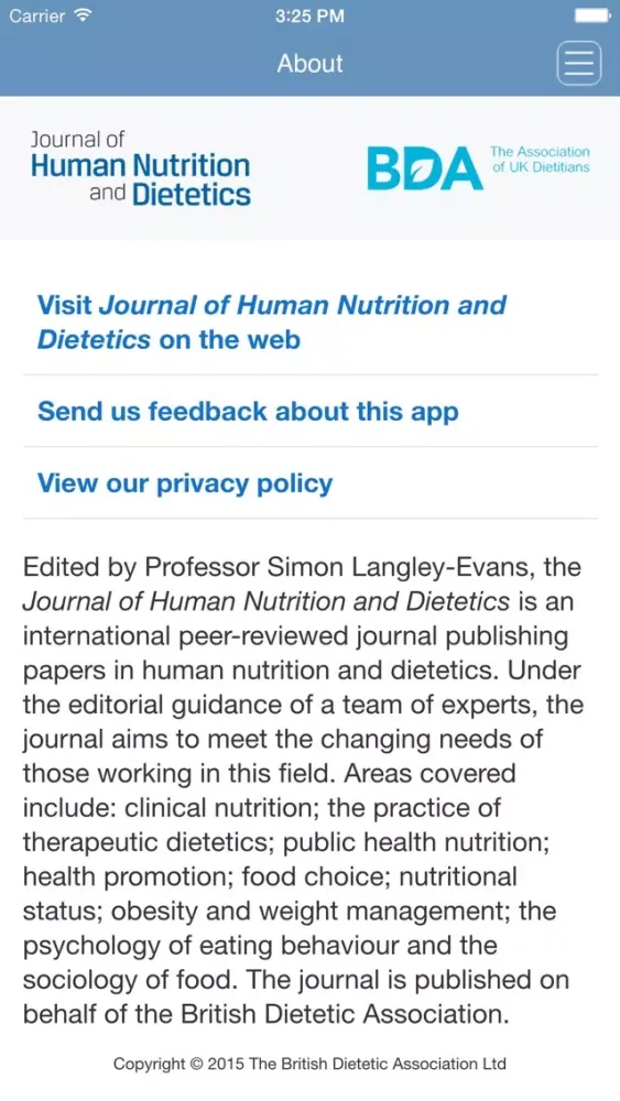 Journal of Human Nutrition and Dietetics App Screenshots