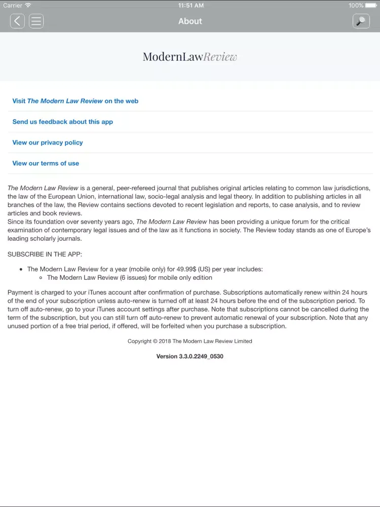 Captures d'écran de The Modern Law Review iPad 
