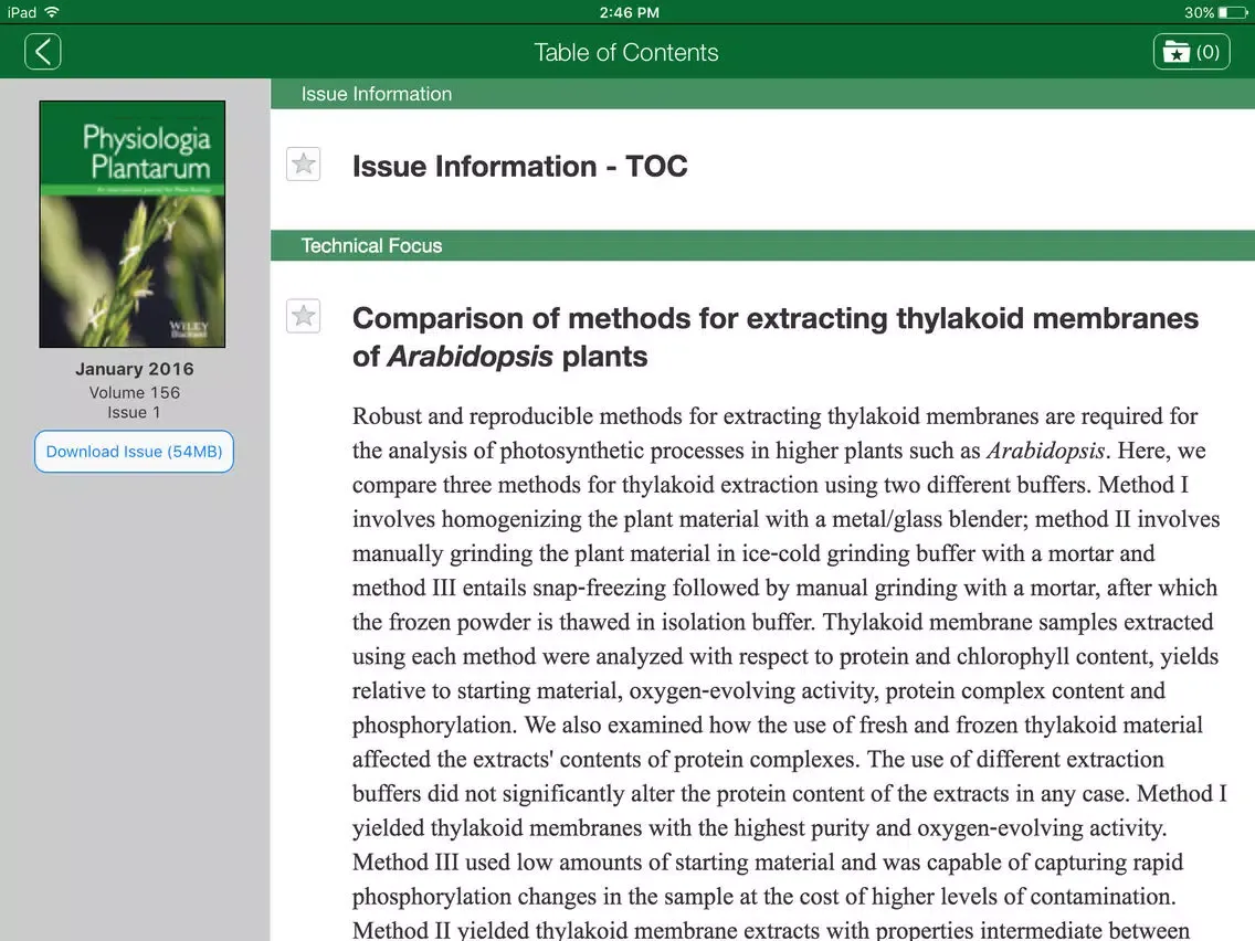 Physiologia Plantarum iPad  Ekran Görüntüleri
