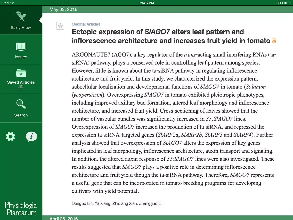 Physiologia Plantarum iPad  Ekran Görüntüleri
