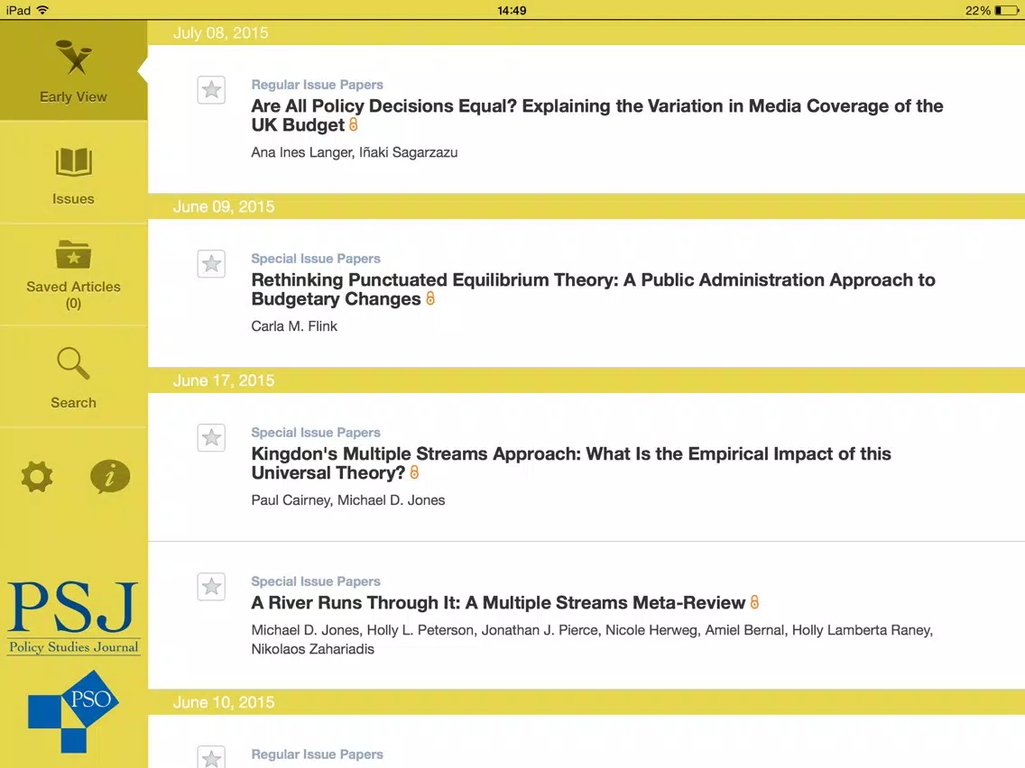 Tangkapan layar Policy Studies Journal iPad 