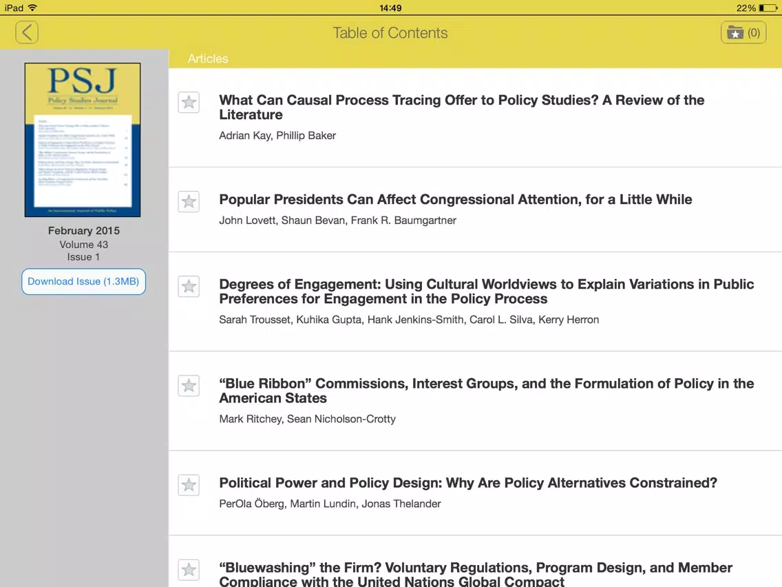 Tangkapan layar Policy Studies Journal iPad 