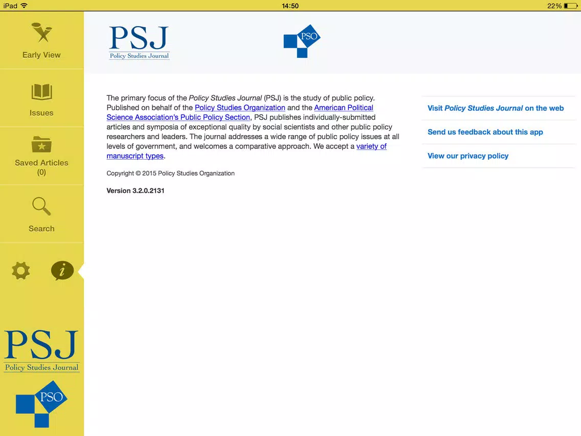 Tangkapan layar Policy Studies Journal iPad 
