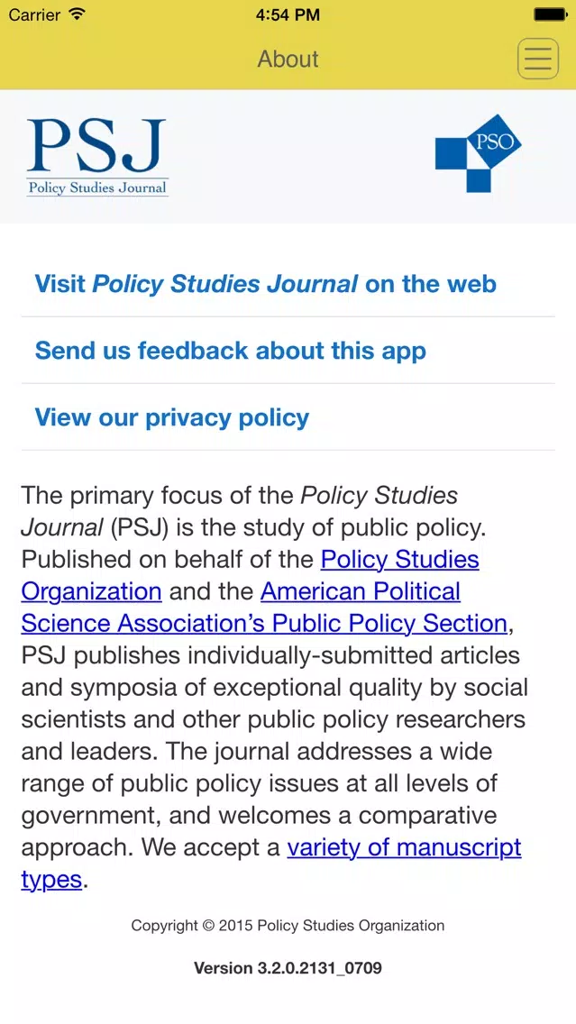 Tangkapan layar Policy Studies Journal