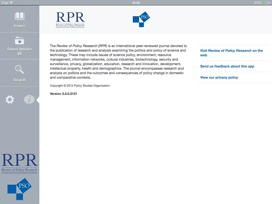 Captures d'écran de Review of Policy Research iPad 