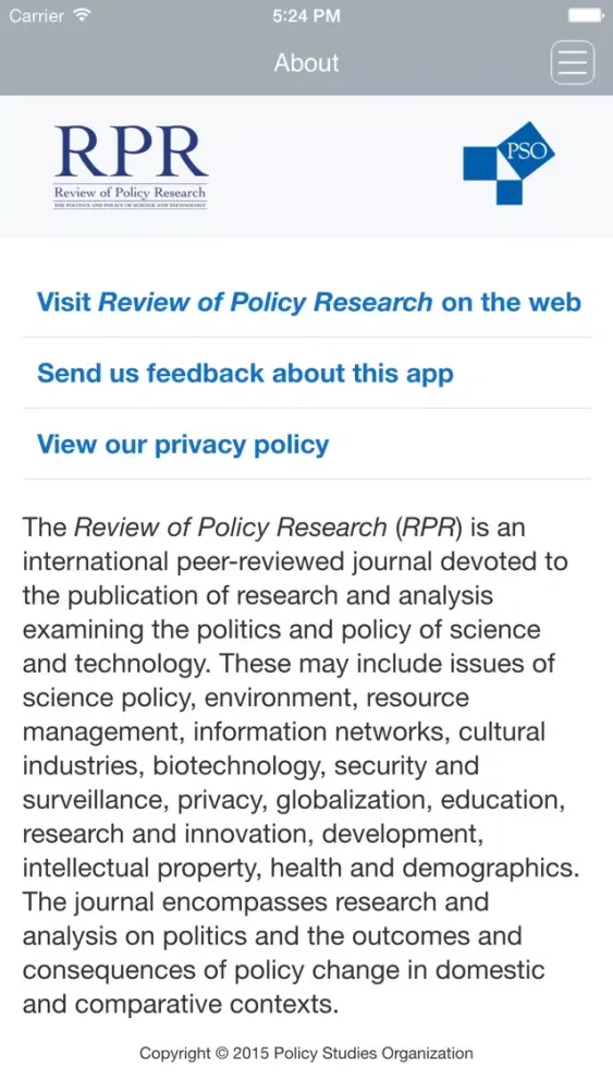 Captures d'écran de Review of Policy Research