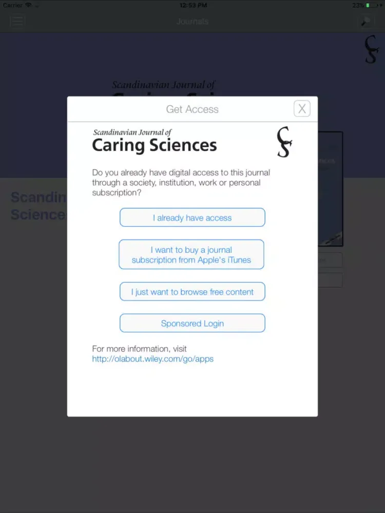 Ảnh chụp màn hình của Scandinavian Journal of Caring Sciences iPad 