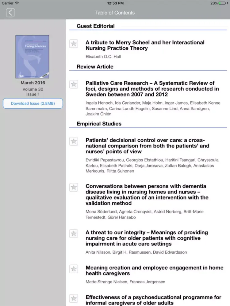 Ảnh chụp màn hình của Scandinavian Journal of Caring Sciences iPad 