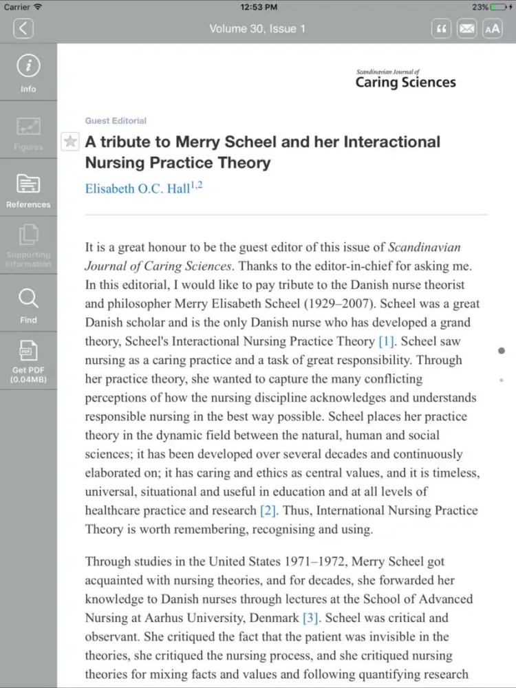 Ảnh chụp màn hình của Scandinavian Journal of Caring Sciences iPad 