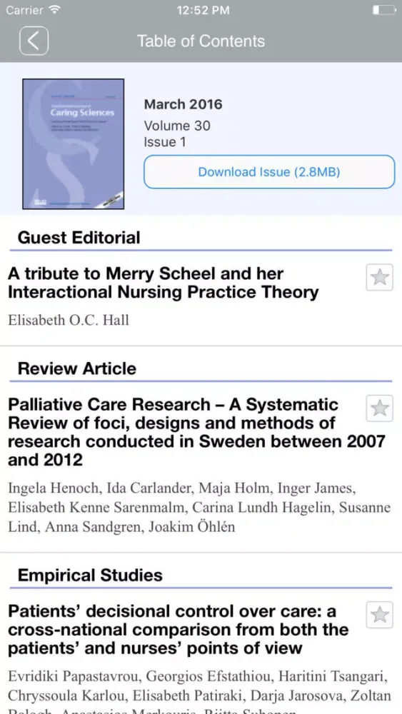 Ảnh chụp màn hình của Scandinavian Journal of Caring Sciences
