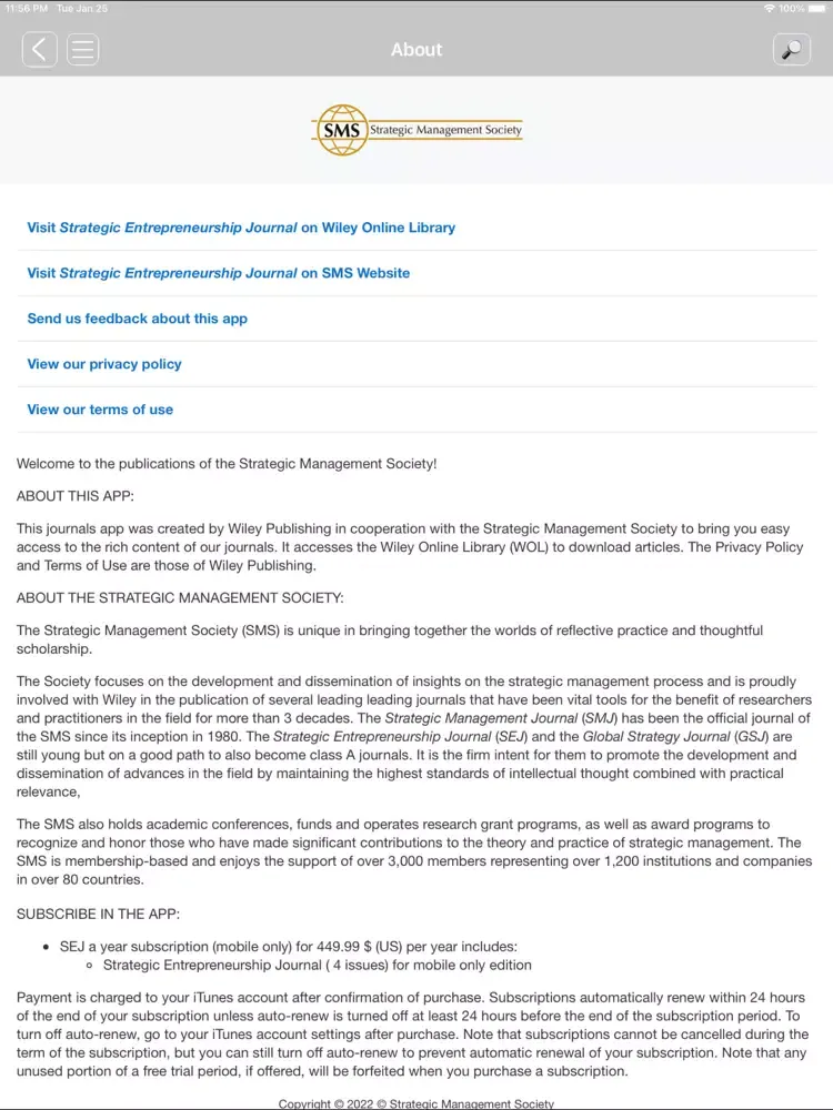 Strategic Management Society iPad  سکرین شاٹس