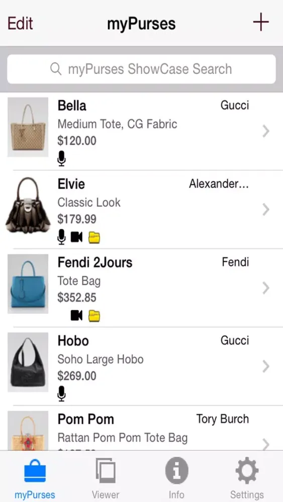 Ảnh chụp màn hình của myPurses