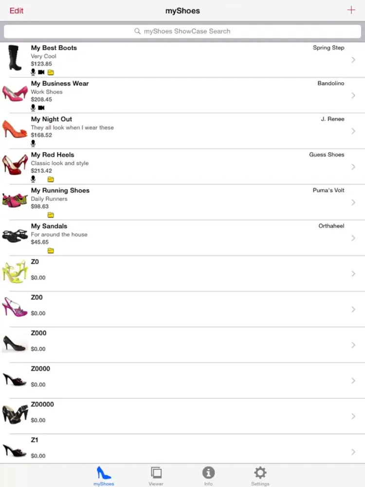 Tangkapan skrin myShoes iPad 