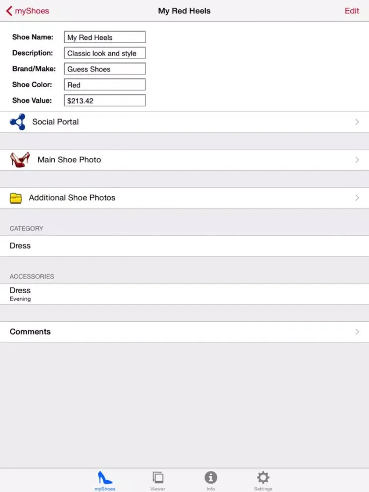 Tangkapan skrin myShoes iPad 