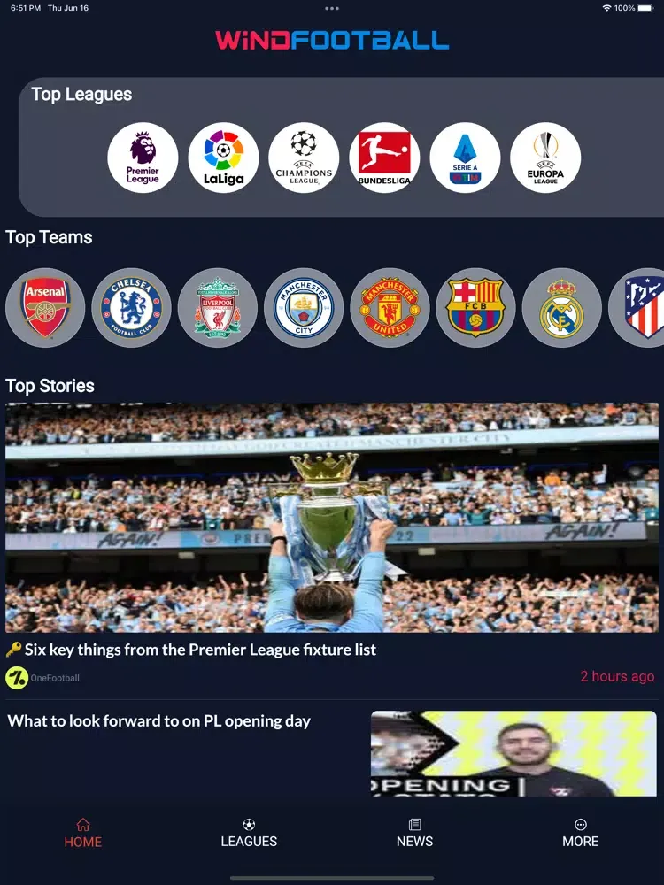 Tangkapan skrin WindFootball iPad 