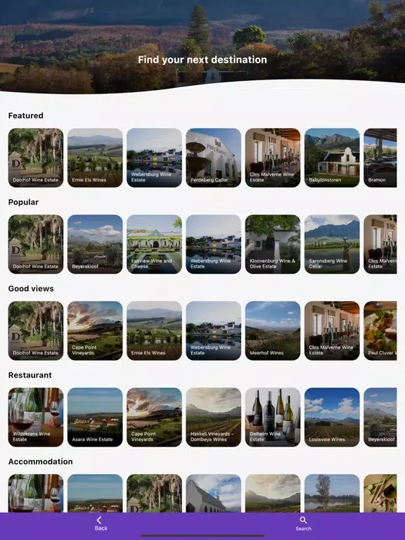 Capturas de tela do Cape Winelands iPad 
