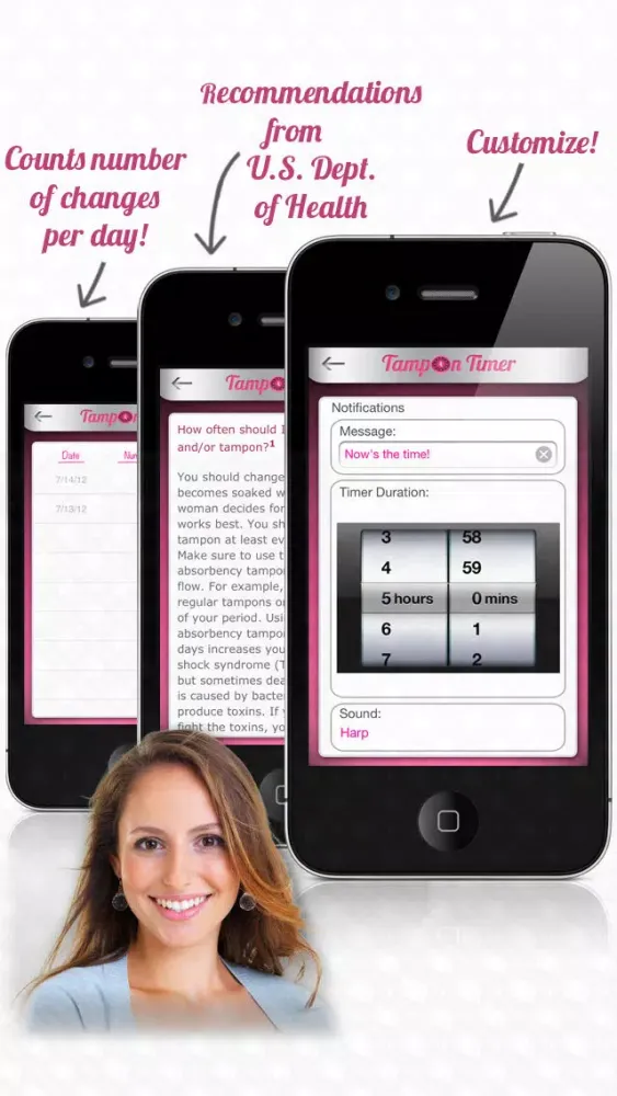 Capturas de tela do Tampon Timer Free (an iPeriod® companion app)