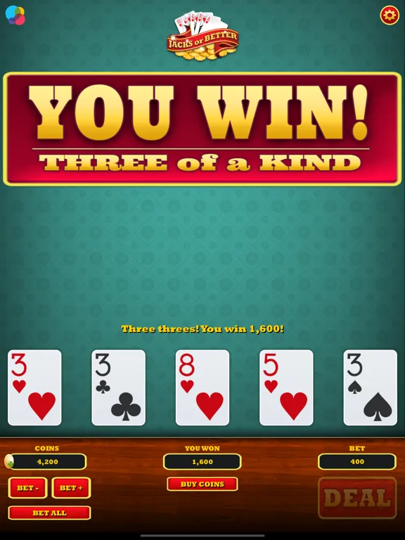 Tangkapan skrin Video Poker ( Jacks or Better) iPad 