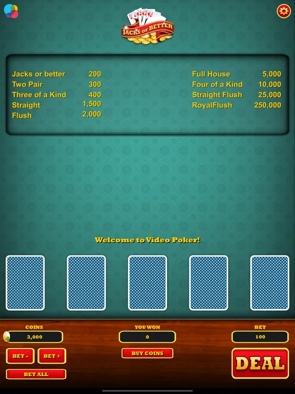Tangkapan skrin Video Poker ( Jacks or Better) iPad 