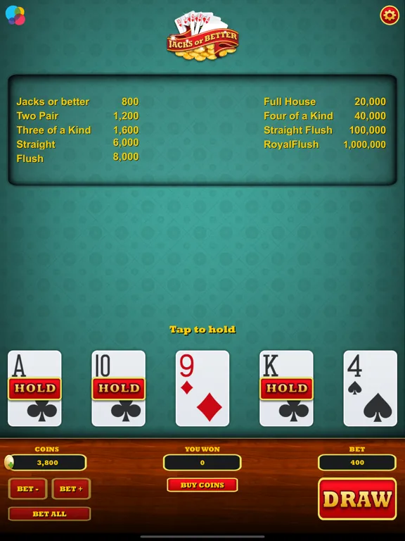 Tangkapan skrin Video Poker ( Jacks or Better) iPad 