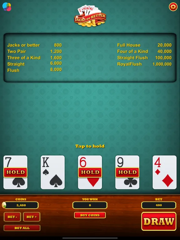 Tangkapan skrin Video Poker ( Jacks or Better) iPad 