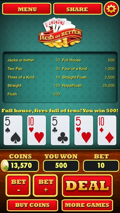 Tangkapan skrin Video Poker ( Jacks or Better)