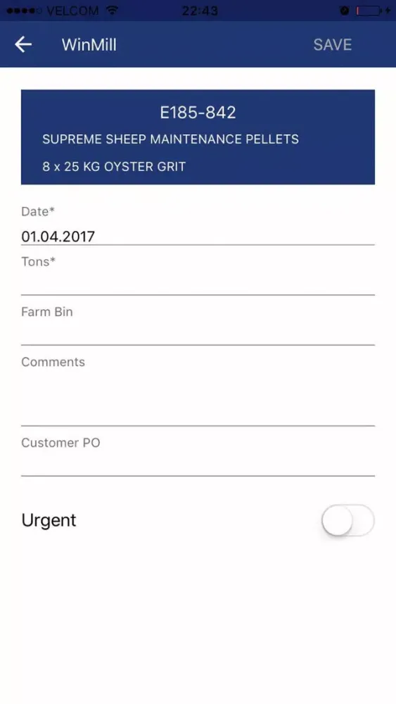 ภาพหน้าจอของ WinMiLL Animal Feed Order App