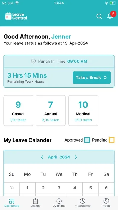 Tangkapan layar Leave Central: Leave Planner