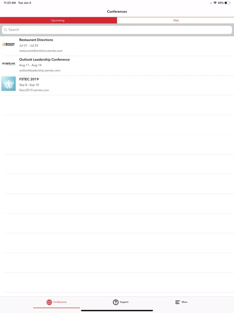 Capturas de tela do Winsight Events iPad 