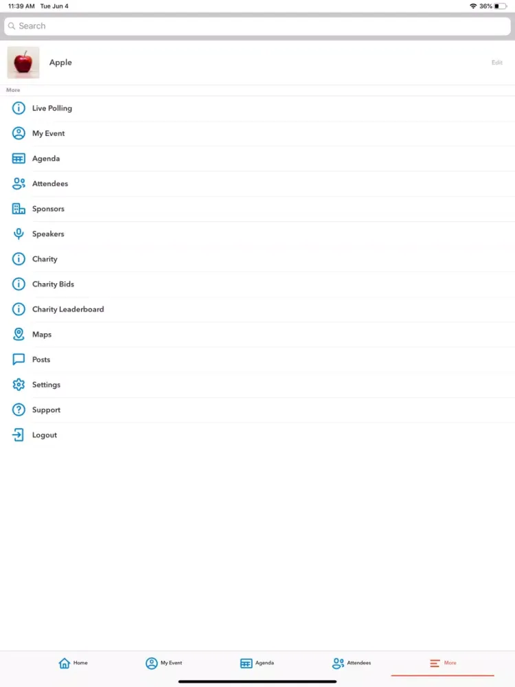 Capturas de tela do Winsight Events iPad 