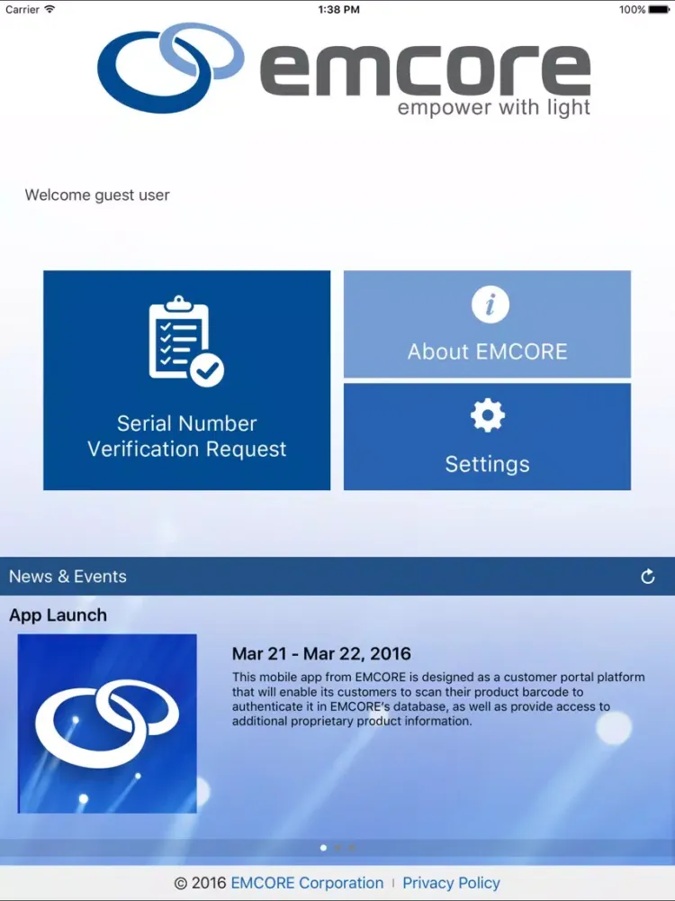 EMCORE Customer Portal App iPad  Screenshots