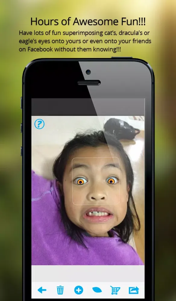 ภาพหน้าจอของ EyeTuner Photo Editor - Giving you a facetune and superimpose cat, zombie and other eyes onto yours!